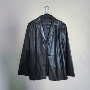WINLIT Vintage Black Genuine Leather Blazer